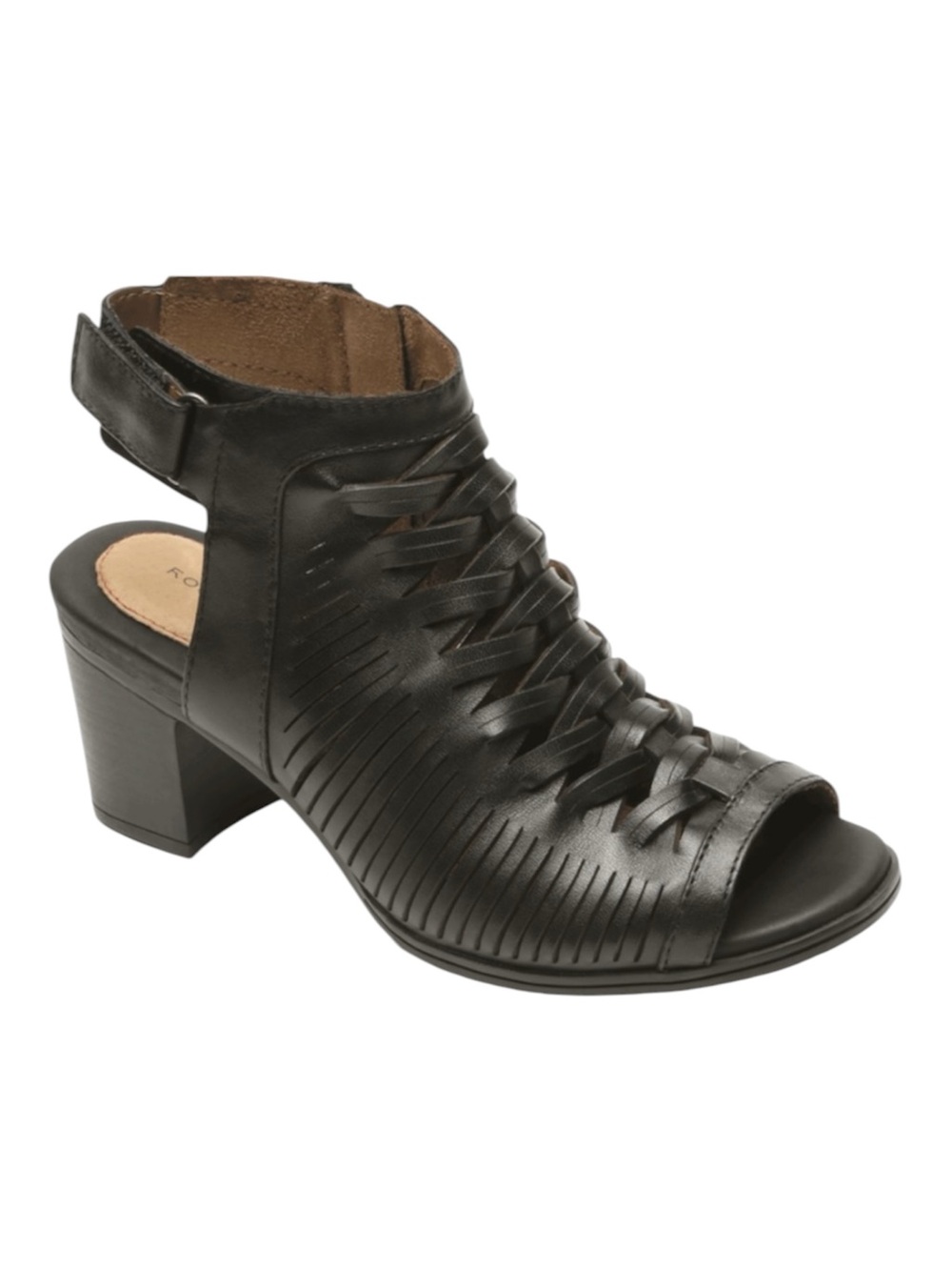 Rockport Hattie Braid Sling Heeled Sandal Ankle Peep Toe Strap Black, size 7